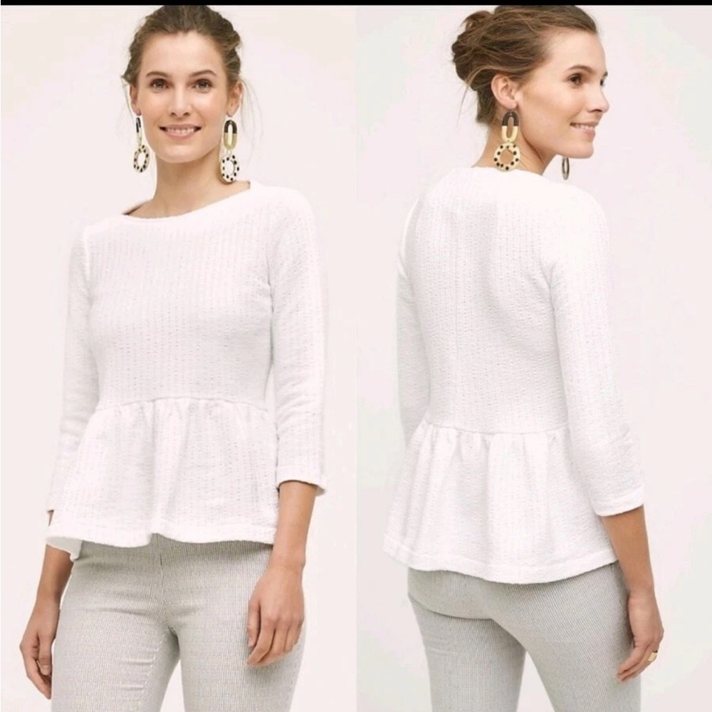 Anthropologie Amadi Ruffled Peplum Textured Top Knit Pullover
